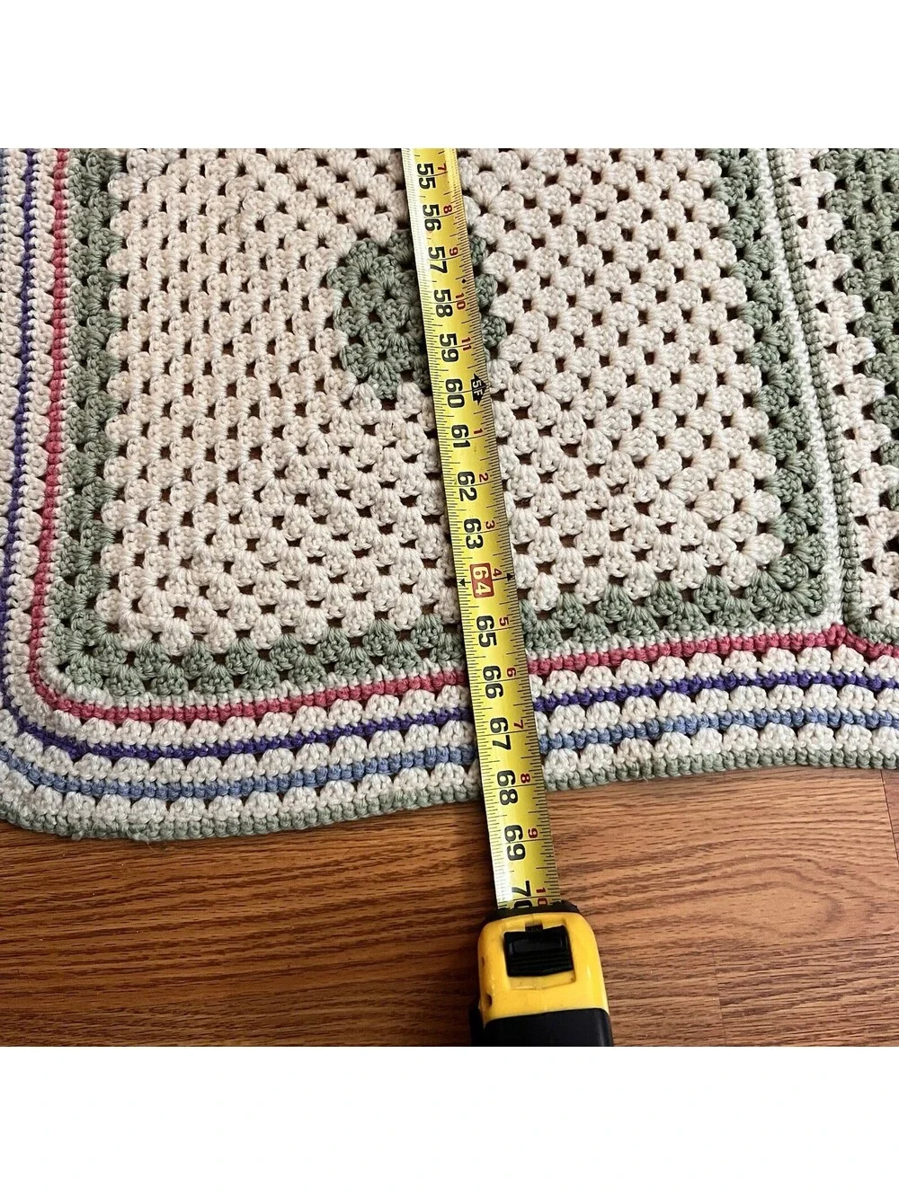 Hand Crochet Granny Squares Afghan Multicolor Boho / Baby Throw 68 X 51 in.